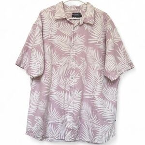 Kenneth Cole pink & white tropical palm leaf linen blend button up shirt
